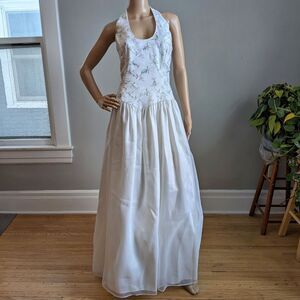 Vintage 90s Y2K JM for Gunne Sax White Gown Halter Maxi Dress Bridal Size 11/12